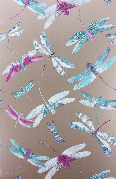 product image of Dragonfly Dance Wallpaper in Plum and metallic copper from the Samana Collection by Matthew Williamson 576