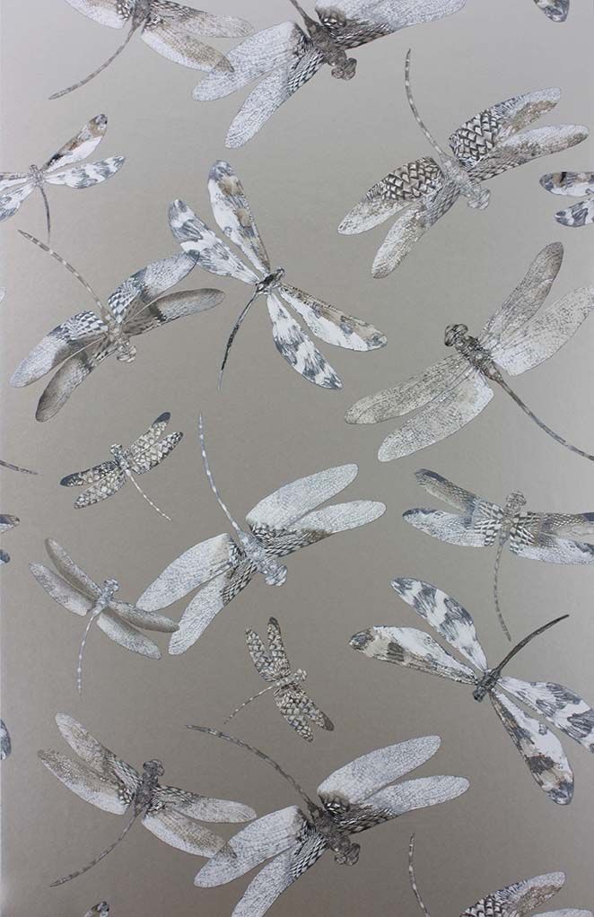 media image for Sample Dragonfly Dance Wallpaper in gray from the Samana Collection by Matthew Williamson 276