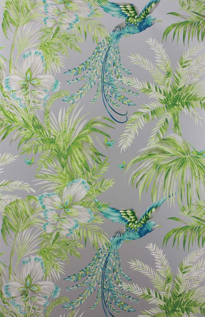 media image for Bird Of Paradise Wallpaper in green and gray from the Samana Collection by Matthew Williamson 228