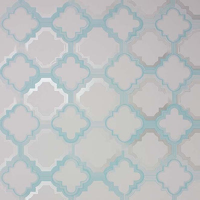 product image of Quatrefoil Wallpaper in turquoise and gray from the Mansard Collection by Osborne & Little 565