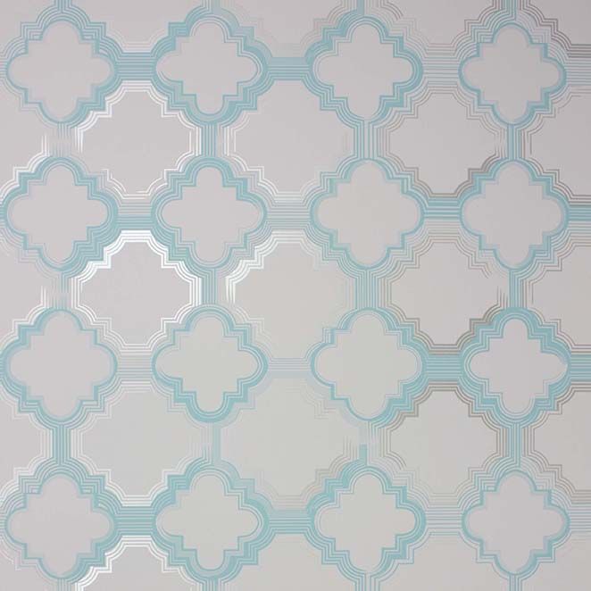 media image for Quatrefoil Wallpaper in turquoise and gray from the Mansard Collection by Osborne & Little 296