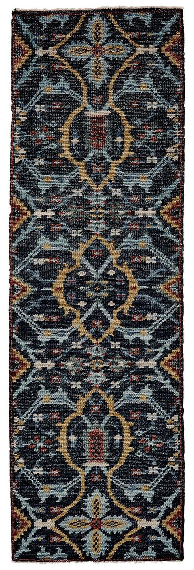 product image for Bashyr Hand Knotted Blue and Gold Rug by BD Fine Flatshot Image 1 34