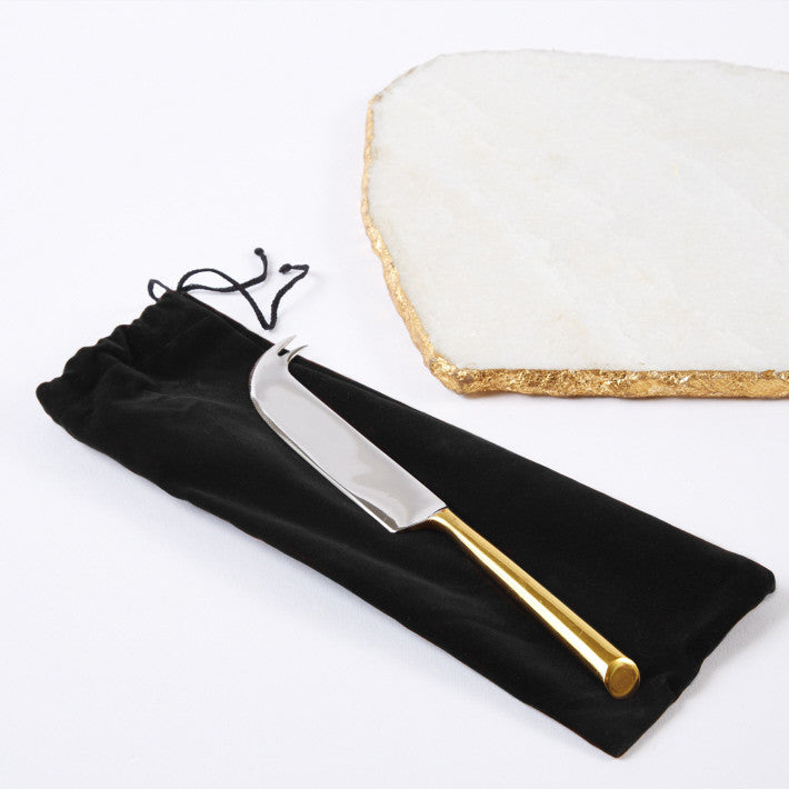 media image for White Marble Cheese Plate in Gold with Knife by Two& 243