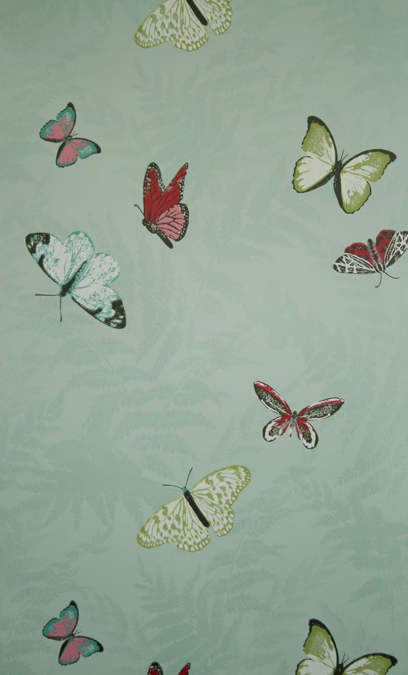 media image for Farfalla Wallpaper in turquoise background with Brilliantly coloured butterflies from the Lombardia Collection by Nina Campbell 288