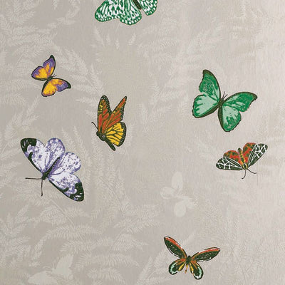 product image of Sample Farfalla Wallpaper in Beige background with Brilliantly coloured butterflies from the Lombardia Collection by Nina Campbell 526