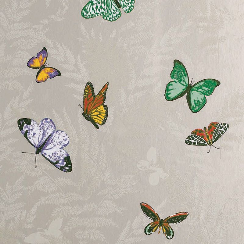 media image for Sample Farfalla Wallpaper in Beige background with Brilliantly coloured butterflies from the Lombardia Collection by Nina Campbell 266