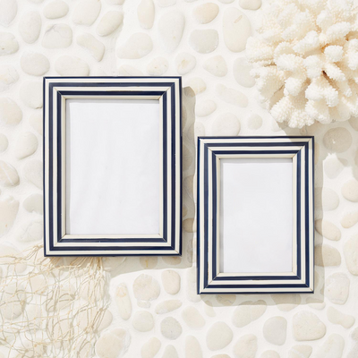 product image for nautical stripes set of 2 blue and white photo frames 2 7