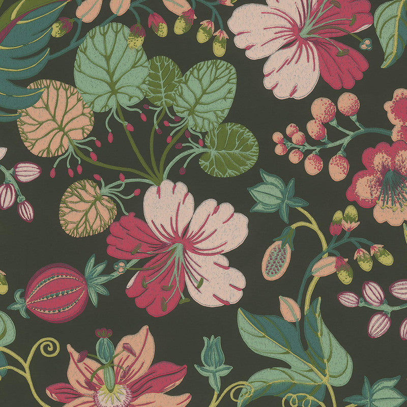 media image for Floral Large-Scale Wallpaper in Green/Raspberry/Coral 219