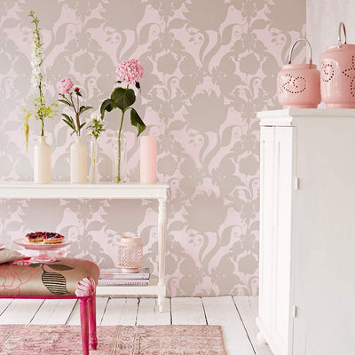 product image for Floral Medallion Wallpaper in Pink/Silver 11