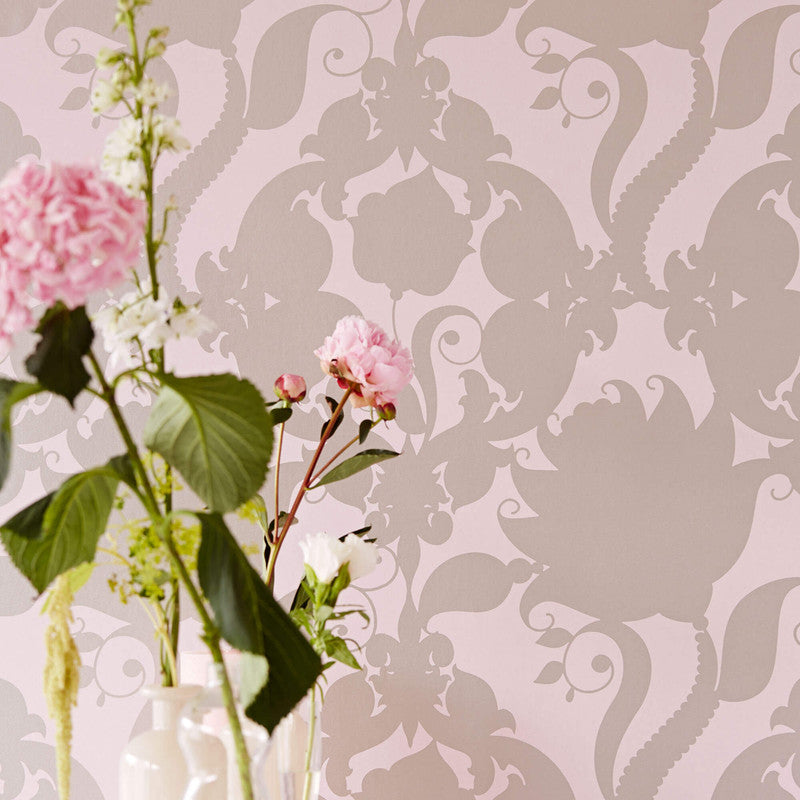 media image for Floral Medallion Wallpaper in Pink/Silver 223