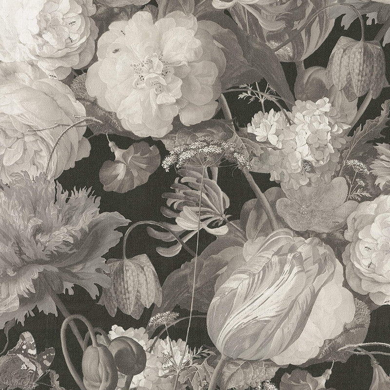 media image for Artistic Floral Wallpaper in Black/Grey 230
