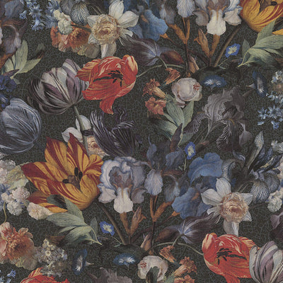 product image of Botanical Crackled Wallpaper in Black/Blue/Orange 588
