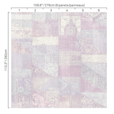 product image of Abstract Aztec Patchwork Wall Mural in Mauve/Teal 569