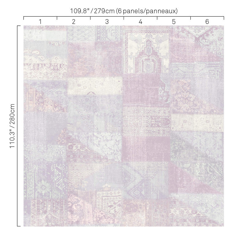 media image for Abstract Aztec Patchwork Wall Mural in Mauve/Teal 243