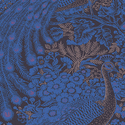 product image of Floral & Peacock Whimsical Wallpaper in Gold/Blue 530