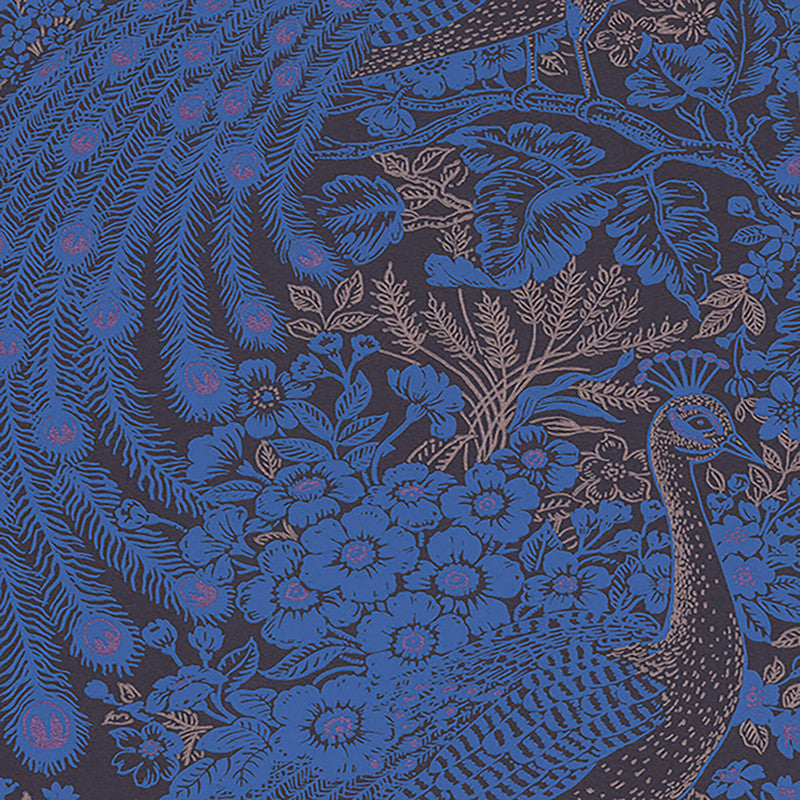 media image for Floral & Peacock Whimsical Wallpaper in Gold/Blue 256
