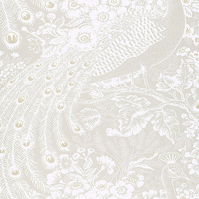 product image for Floral & Peacock Whimsical Wallpaper in Gold/Champagne 80