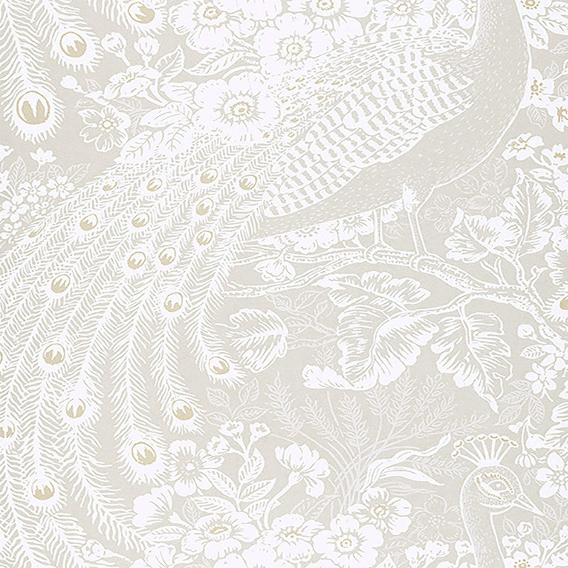 media image for Floral & Peacock Whimsical Wallpaper in Gold/Champagne 235