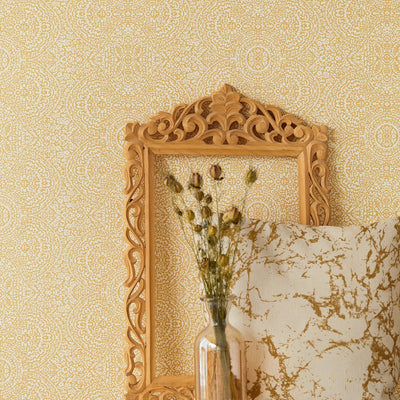 product image for Floral Medallion Wallpaper in Mustard Gold 2