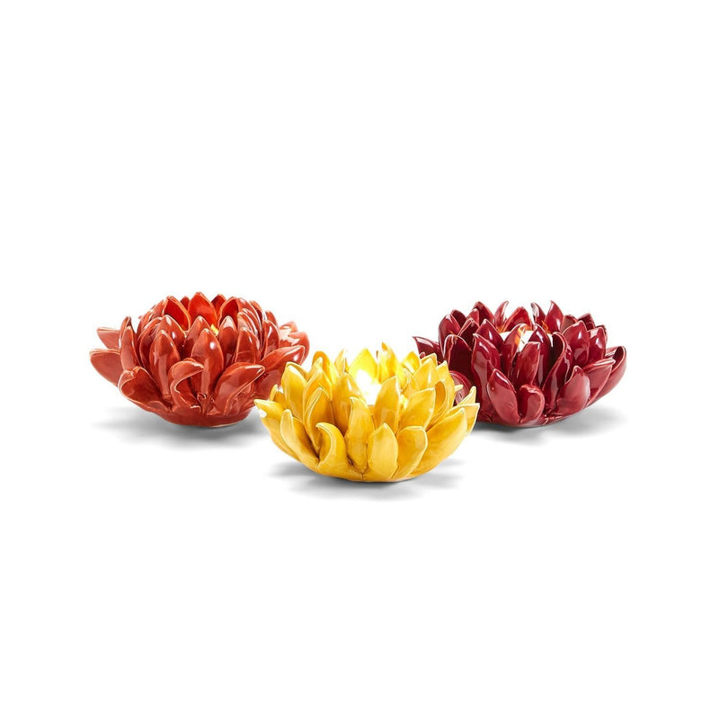 media image for In Full Bloom Hand Crafted Dahlia Flower Tealight Candleholders Set Of 3 By Twos Company Twos 53522 1 244