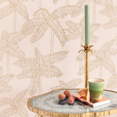 product image for Palm Trees Sketched Wallpaper in Gold/Soft Pink 65