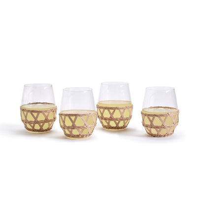 product image of Island Chic Hand Woven Lattice Stemless Wine Glass Set Of 4 By Twos Company Twos 53601 1 598