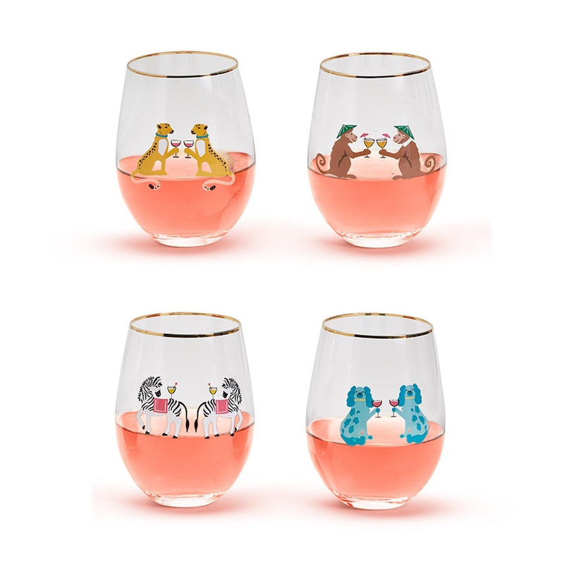 media image for Animal Party Stemless Wine Glasses Set Of 4 By Twos Company Twos 53863 1 296