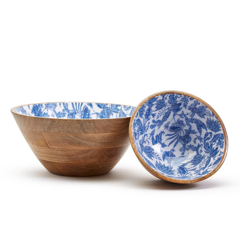 media image for Blue Batik Hand Crafted Wooden Bowls Set Of 2 By Twos Company Twos 53899 1 294