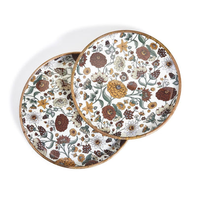 product image for Naturally Floral Hand Crafted Wood Round Tray Set Of 2 By Twos Company Twos 53921 1 35