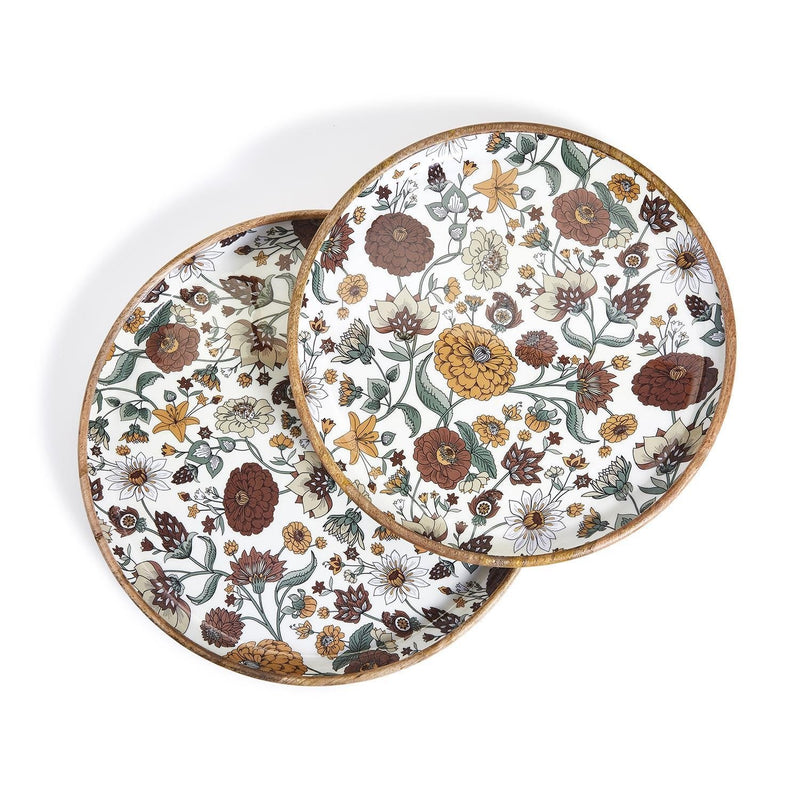 media image for Naturally Floral Hand Crafted Wood Round Tray Set Of 2 By Twos Company Twos 53921 1 238