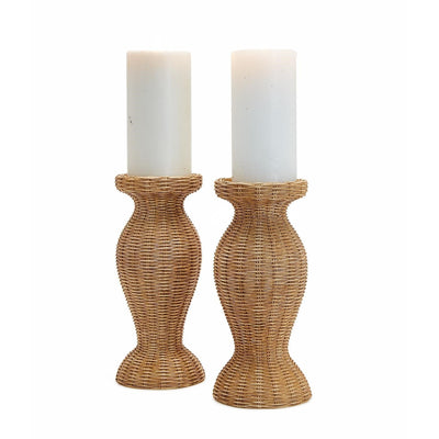 product image of Decorative Basket Weave Pattern Pedestal Candleholder Set Of 2 By Twos Company Twos 54298 1 566