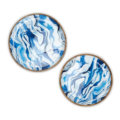 product image of Aptware Blue Hand Crafted Wood Round Tray Set Of 2 By Twos Company Twos 54349 1 597