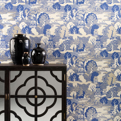 product image for Summer Palace Wallpaper in blue and beige Color by Osborne & Little 54