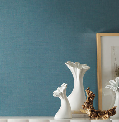 product image of Gesso Weave Wallpaper in Teal from the Handpainted Traditionals Collection by York Wallcoverings 529