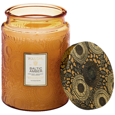 product image for Large Embossed Glass Jar Candle in Baltic Amber design by Voluspa 2