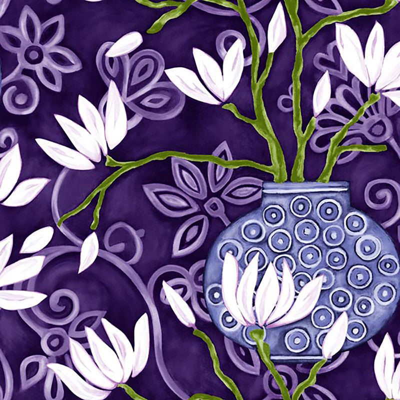 media image for Magnolia Floral Wallpaper in Purple/Lime/Indigo 253