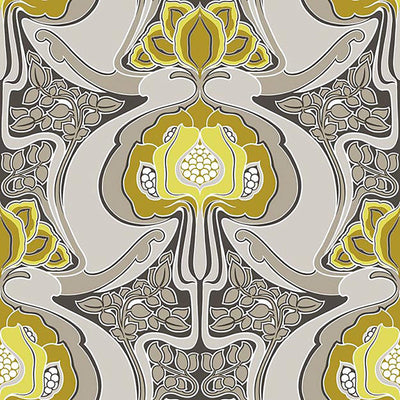 product image of Floral Modern Mirrored Wallpaper in Grey/Chartreuse 572
