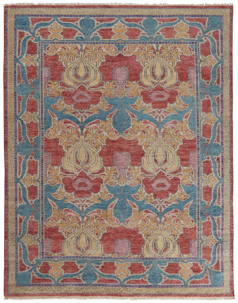 media image for Bennet Hand Knotted Blue and Red Rug by BD Fine Flatshot Image 1 286
