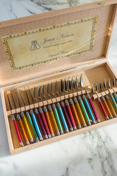 product image for laguiole rainbow flatware in wooden box set of 24 6 1