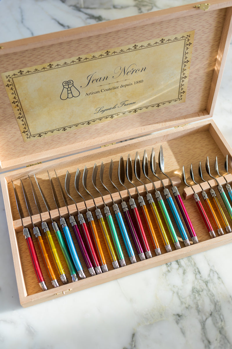 media image for laguiole rainbow flatware in wooden box set of 24 6 26