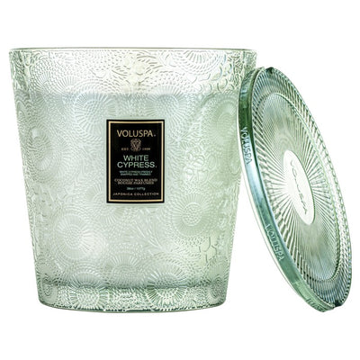product image of 3 wick hearth glass candle in white cypress by voluspa 1 597