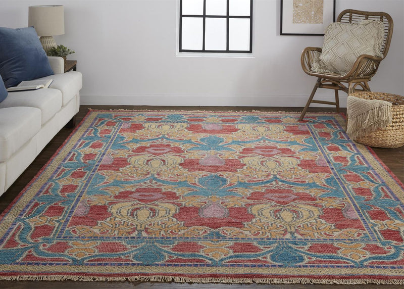 media image for Bennet Hand Knotted Blue and Red Rug by BD Fine Roomscene Image 1 244