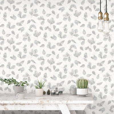 product image for Fossil Leaf Toss Wallpaper in Grey from the Evergreen Collection by Galerie Wallcoverings 53