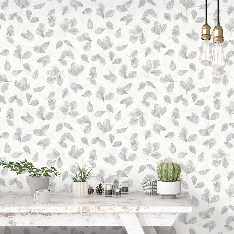 media image for Fossil Leaf Toss Wallpaper in Grey from the Evergreen Collection by Galerie Wallcoverings 226