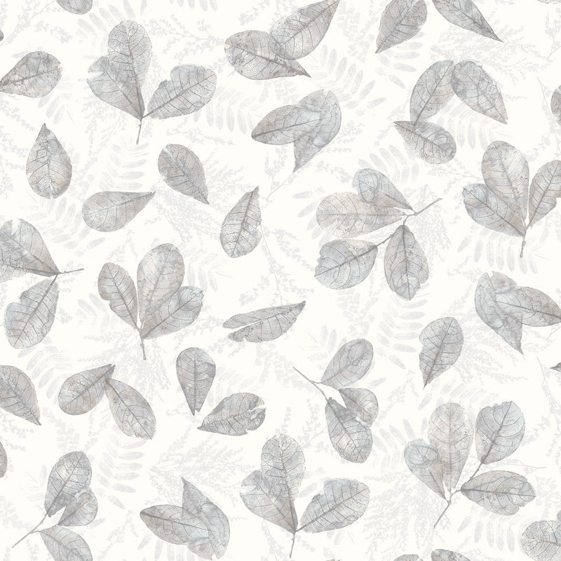 media image for sample fossil leaf toss wallpaper in grey from the evergreen collection by galerie wallcoverings 1 264