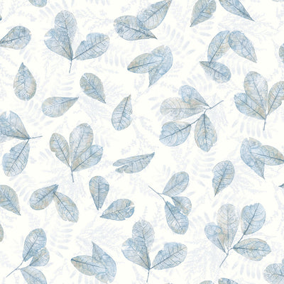 product image of sample fossil leaf toss wallpaper in blue beige from the evergreen collection by galerie wallcoverings 1 545
