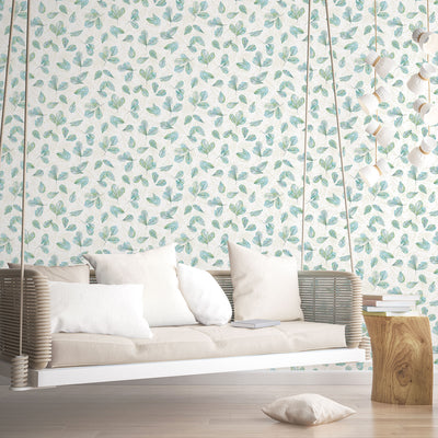 product image for Veining Leaf Toss Wallpaper in Aqua/Mica from the Evergreen Collection by Galerie Wallcoverings 79