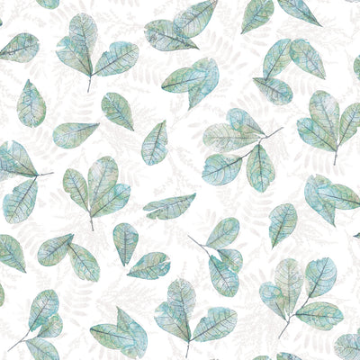 product image of Veining Leaf Toss Wallpaper in Aqua/Mica from the Evergreen Collection by Galerie Wallcoverings 558