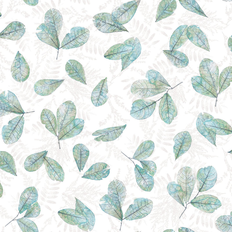 media image for Veining Leaf Toss Wallpaper in Aqua/Mica from the Evergreen Collection by Galerie Wallcoverings 225