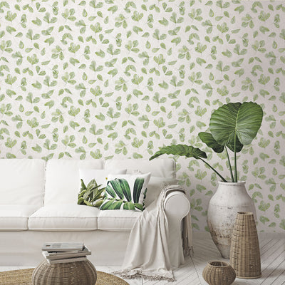 product image of Fossil Leaf Toss Wallpaper in Green from the Evergreen Collection by Galerie Wallcoverings 565